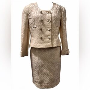 Christian Dior champagne skirt and blazer with quilted look and dots.